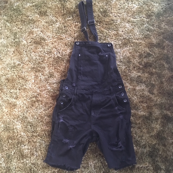 Urban Outfitters Pants - {urban outfitters} black distressed overall shorts